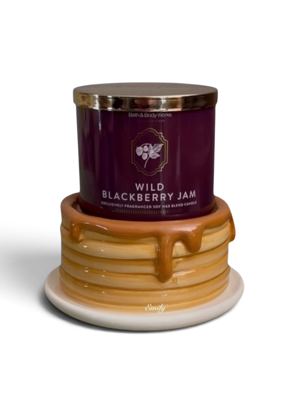 Bath & Body Works PANCAKE STACK Candle Holder & WILD BLACKBERRY JAM Set